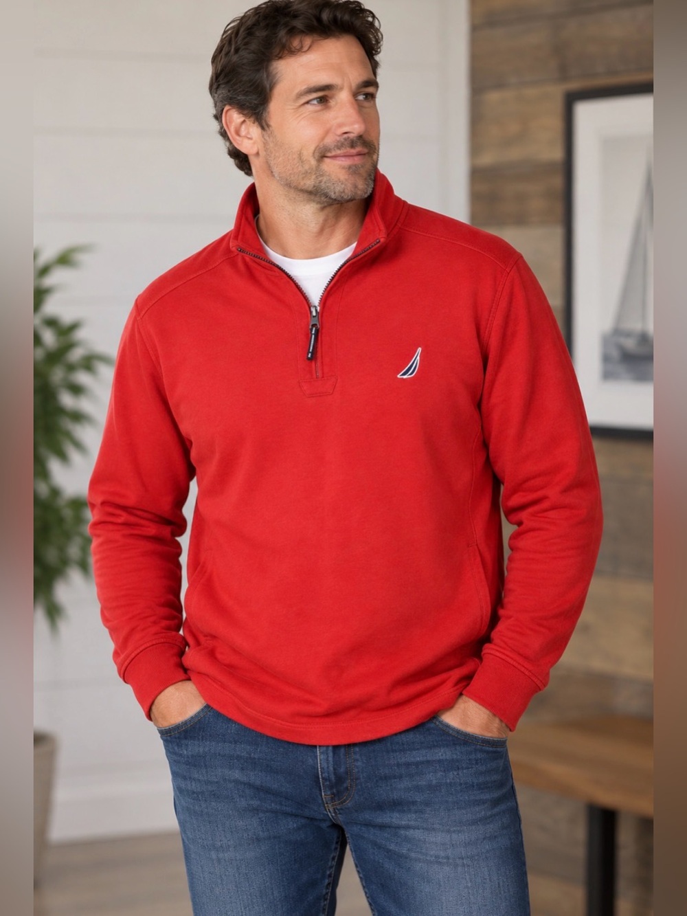 Nautica Men's Red Long Sleeve Sweatshirt Pullover XL Extra Large SM 218